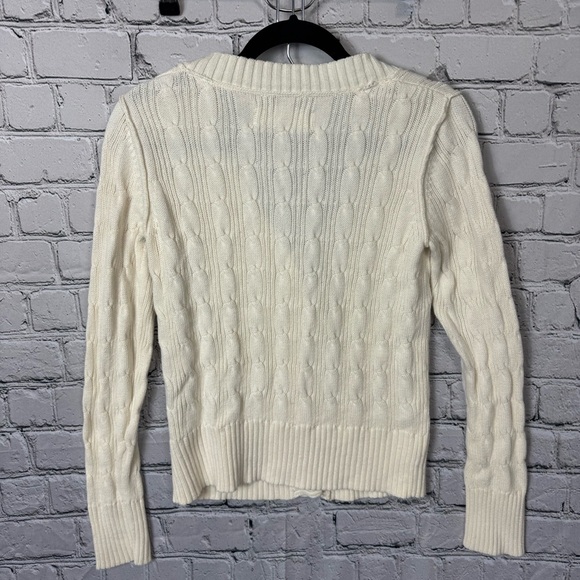 Old Navy Y2K 2007 Women's Button-Up Cable Knit Cardigan Cream 100% Cotton Sz Med - Picture 2 of 11